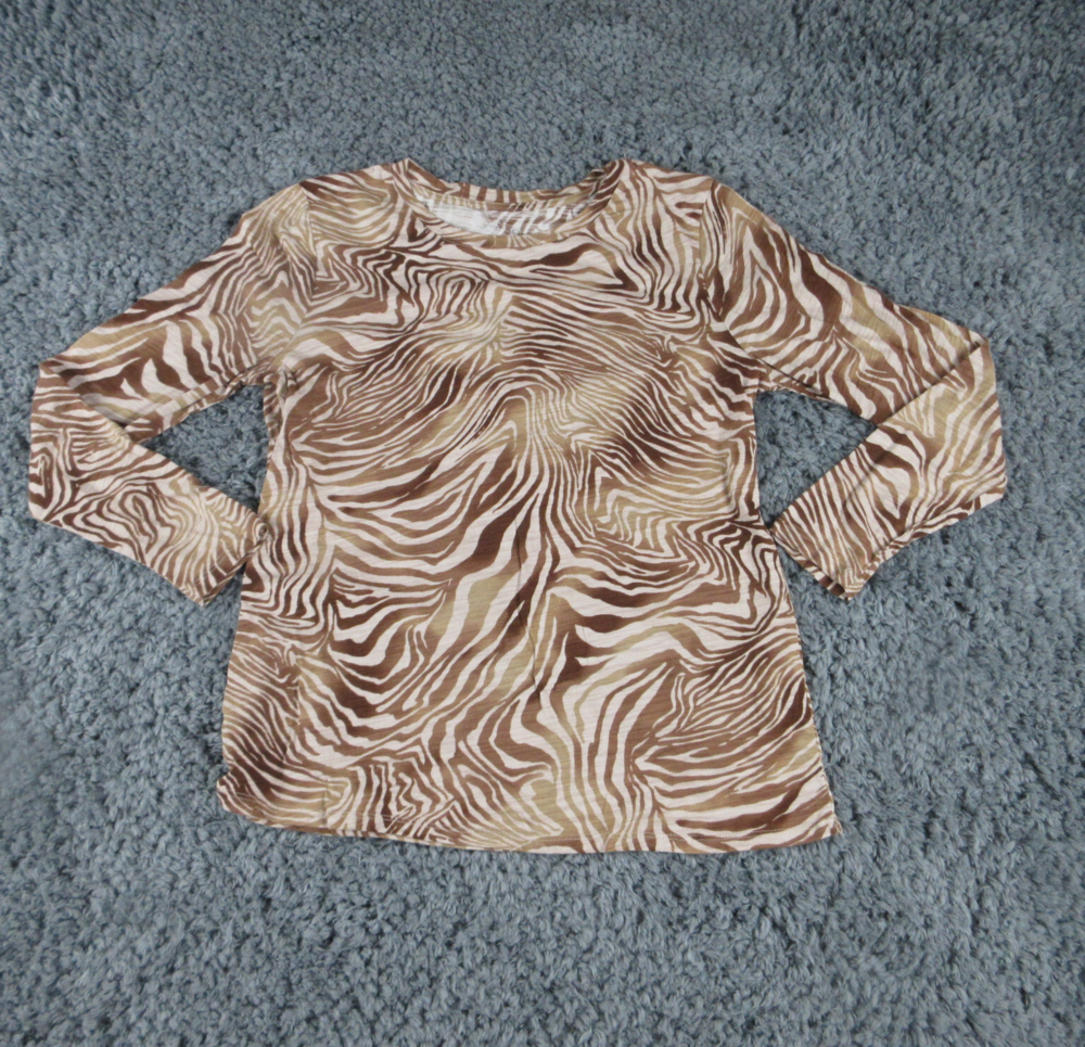 Blue Sol Shirt Womens Large Brown Animal Print Athletic Long Sleeve Pullover